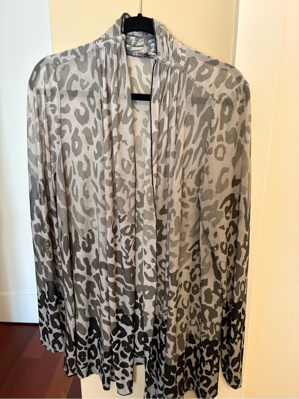 Chico's Grey Leopard-Print Open Front Jacket